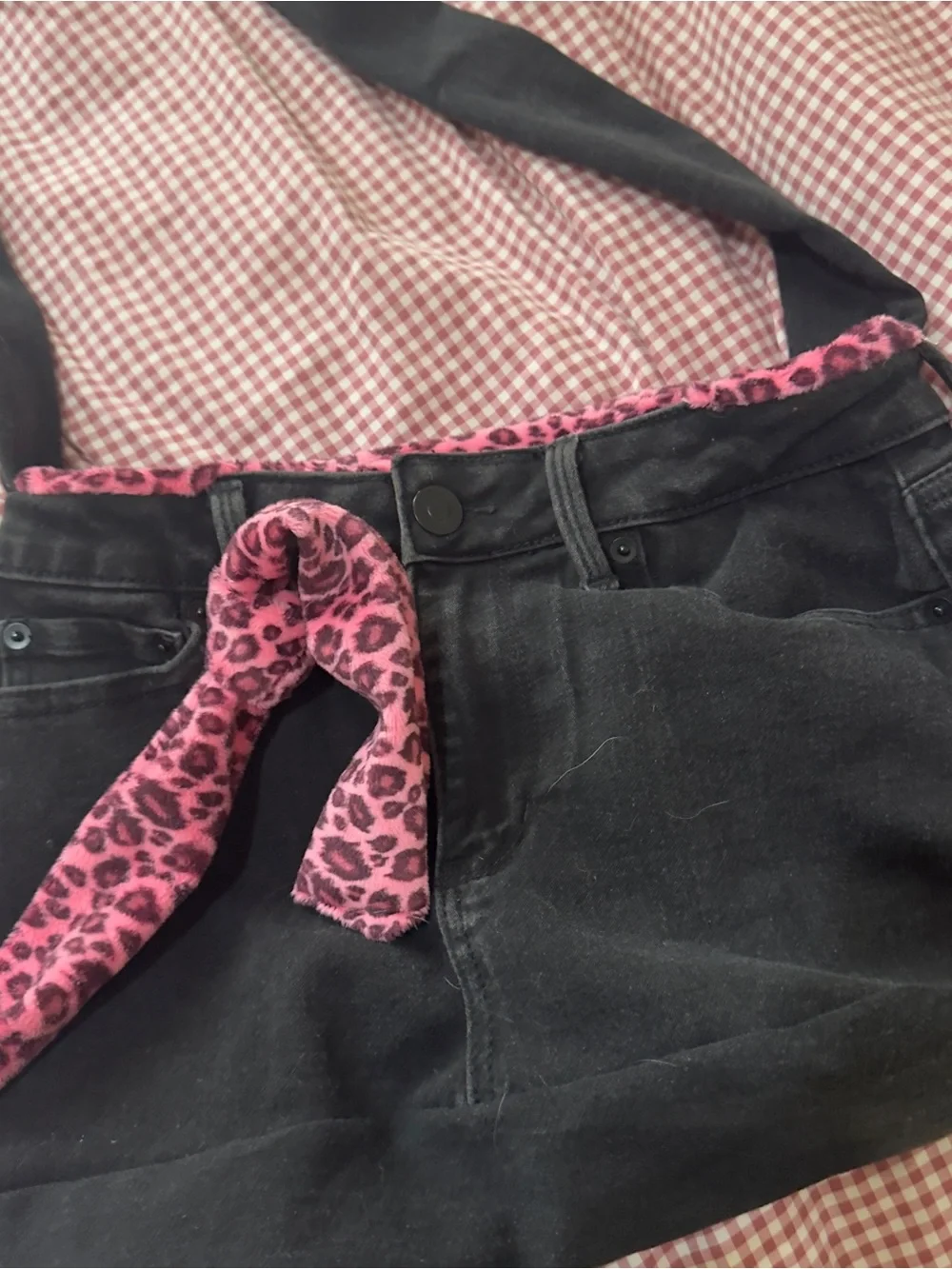 Black Canvas Crossbody Bag with Pink Leopard Accent - Women's Crossbody